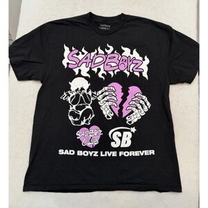 Sad Boyz T Shirt Mens Sz XL Black/Pink Sad Boyz Live Forever Double Sided Emo